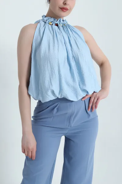 Bebe Mavisi Boncuklu Çilek Kadın Bluz 468887