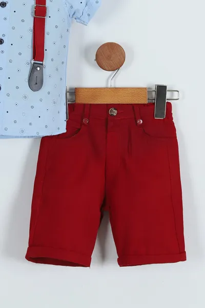 Bebe Mavisi Bordo (5-8 Yaş) Papyonlu  Desenli Kemer Askılı Erkek Çocuk Takım 258748