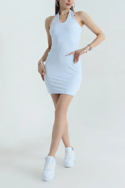 Bebe Mavisi Boyun Askılı Likralı Sandy Kadın Elbise 378616