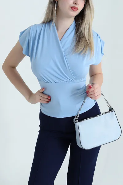 Bebe Mavisi Büzgülü Kruvaze Yaka Sandy Bluz 467828