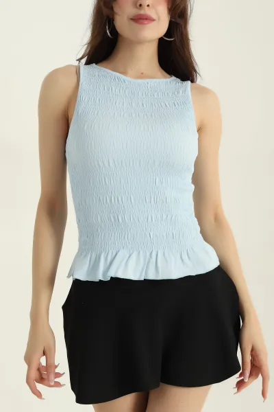 Bebe Mavisi Büzgülü Likralı Kadın Bluz 373646