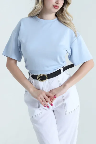 Bebe Mavisi Büzgülü Likralı Oysho Kadın Bluz 462730