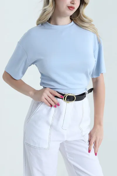 Bebe Mavisi Büzgülü Likralı Oysho Kadın Bluz 462730