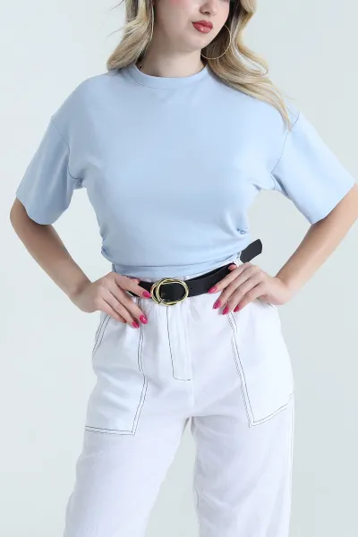 Bebe Mavisi Büzgülü Likralı Oysho Kadın Bluz 462730