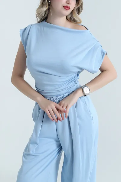 Bebe Mavisi Büzgülü Modal Kumaş Kadın İkili Takım 467280