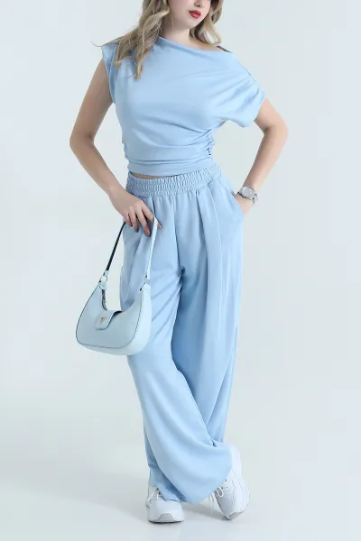 Bebe Mavisi Büzgülü Modal Kumaş Kadın İkili Takım 467280