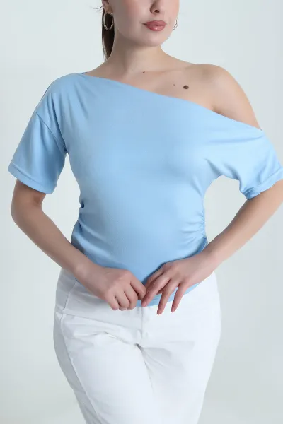 Bebe Mavisi Büzgülü Oysho Kadın Bluz 485176