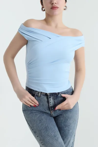 Bebe Mavisi Büzgülü Scuba Kadın Bluz 432365