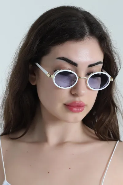Bebe Mavisi Camlı Retro Tasarım Altın Kaplama Kadın Güneş Gözlüğü (Kutulu) 455185