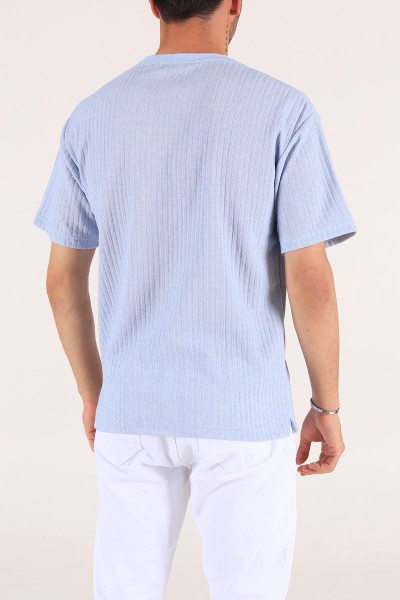Bebe Mavisi Cep Baskılı Dokulu Oversize Erkek Tişört 177508