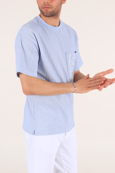 Bebe Mavisi Cep Baskılı Dokulu Oversize Erkek Tişört 177508