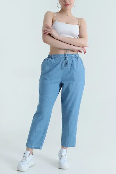 Bebe Mavisi Cep Detay Bel Lastikli Kadın Kot Pantolon 473419