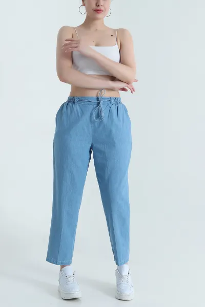 Bebe Mavisi Cep Detay Bel Lastikli Kadın Kot Pantolon 473419