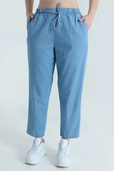 Bebe Mavisi Cep Detay Bel Lastikli Kadın Kot Pantolon 473419