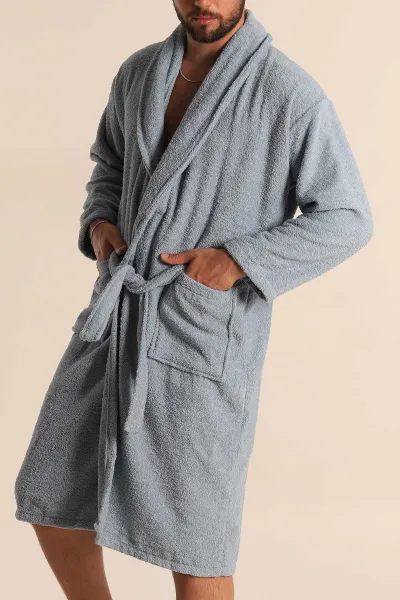 Unisex İndigo Cep Detaylı Pamuklu Bornoz 279889