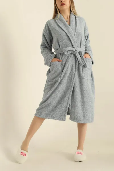 Unisex İndigo Cep Detaylı Pamuklu Bornoz 279889