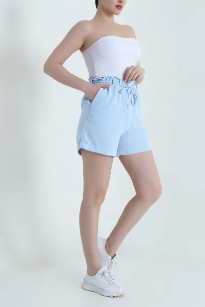 Bebe Mavisi Cepli Bel Lastikli Keten Kadın Şort 462332