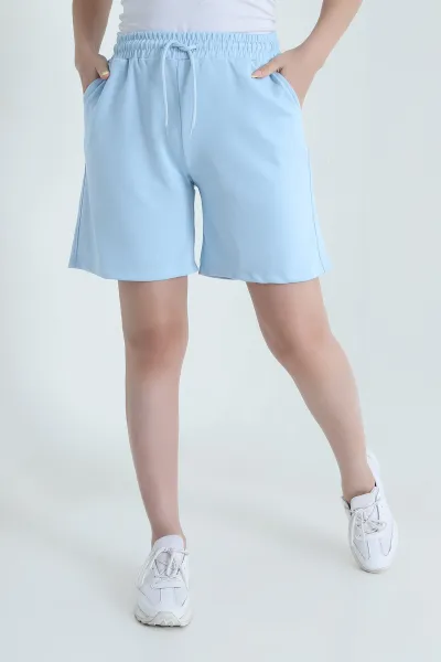 Bebe Mavisi Cepli Beli Lastikli Modal Kadın Şort 468279