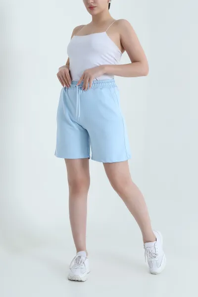 Bebe Mavisi Cepli Beli Lastikli Modal Kadın Şort 468279