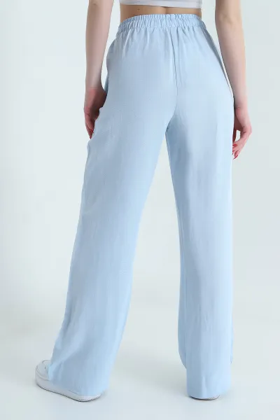 Bebe Mavisi Cepli Palazzo Keten Kadın Pantolon 438241