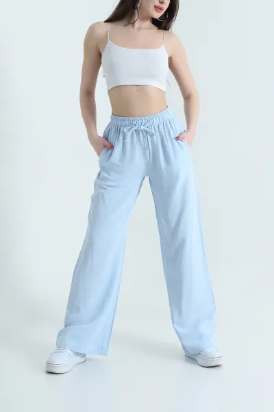 Bebe Mavisi Cepli Palazzo Keten Kadın Pantolon 438241