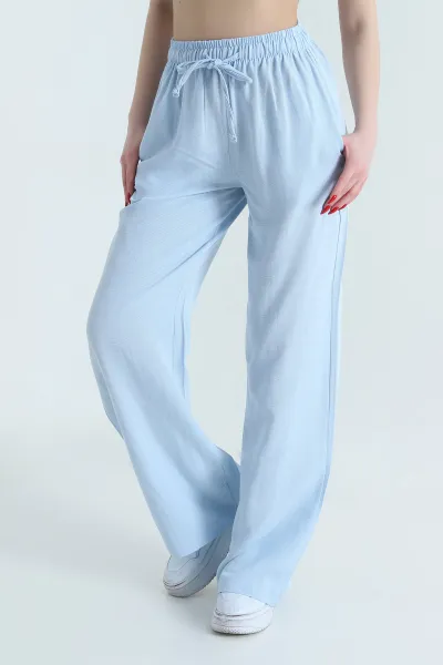 Bebe Mavisi Cepli Palazzo Keten Kadın Pantolon 438241