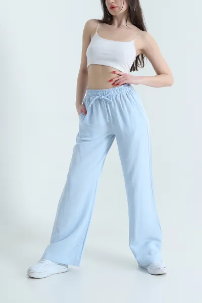 Bebe Mavisi Cepli Palazzo Keten Kadın Pantolon 438241