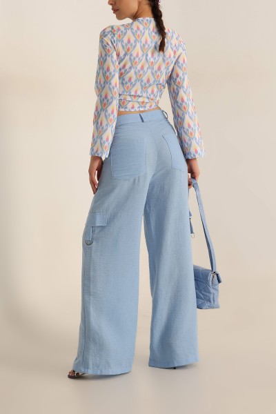 Bebe Mavisi Cepli Palazzo Keten Pantolon 199270