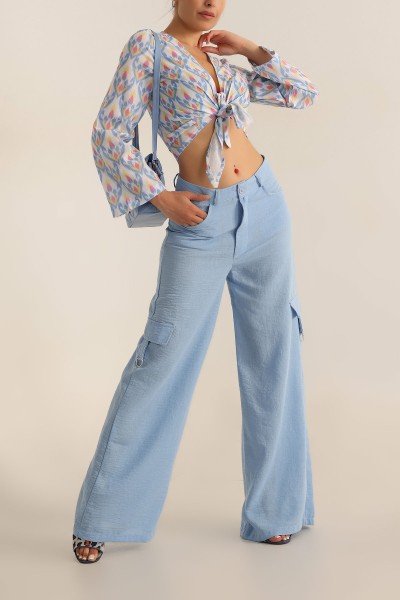Bebe Mavisi Cepli Palazzo Keten Pantolon 199270
