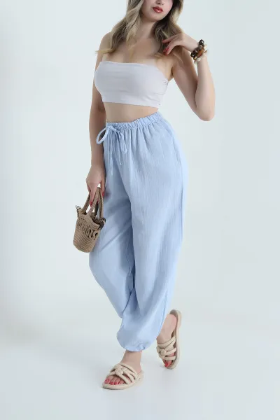 Bebe Mavisi Cepsiz Müslin Keten Kadın Pantolon 481940