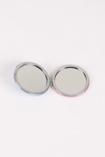 Bebe Mavisi Çiçek Baskılı  Kapağı Sulu ve Pullu Oval Cep ve Çanta Aynası 473906