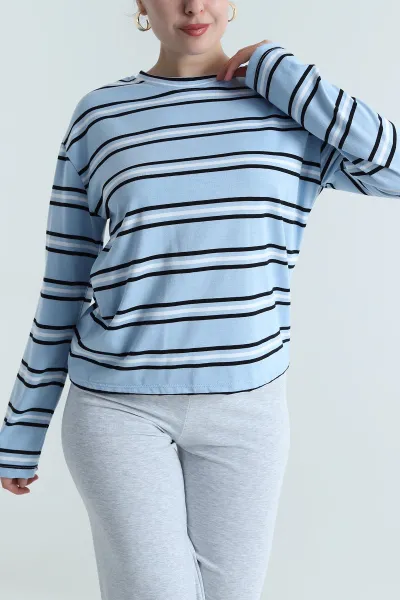 bebe-mavisi-cizgili-bisiklet-yaka-kadin-sweat-493206
