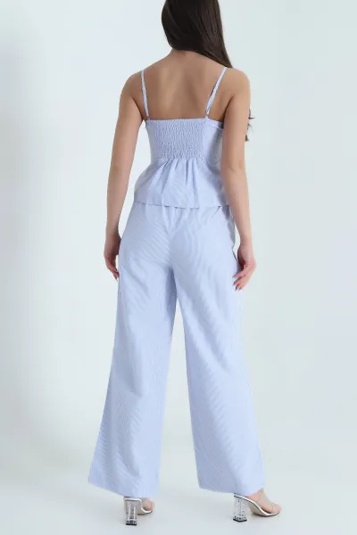 Bebe Mavisi Çizgili Poplin Kadın İkili Takım 459610