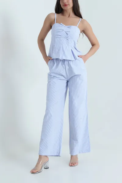 Bebe Mavisi Çizgili Poplin Kadın İkili Takım 459610