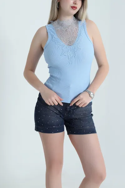 Bebe Mavisi Dantel Detay Ottoman Kadın Bluz 466176
