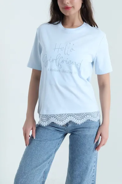 Bebe Mavisi Dantelli İnterlok Kadın Bluz 457622