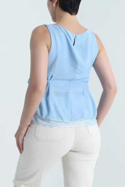 Bebe Mavisi Dantelli Tasarım Kolsuz Kadın Bluz 469212