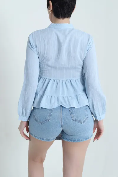 Bebe Mavisi Dantelli Tencel Kadın Gömlek 455177