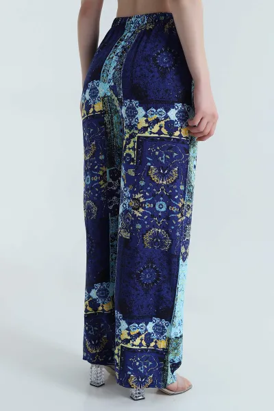 Bebe Mavisi Desenli Dokuma Kadın Pantolon 470245