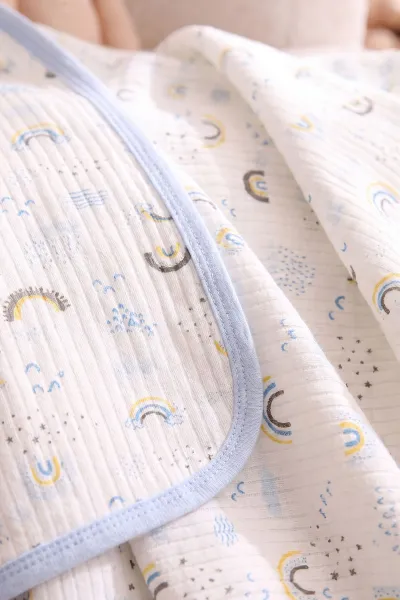 Bebe Mavisi Desenli Tek Kat Raporlu Unisex Bebek Battaniye 467295