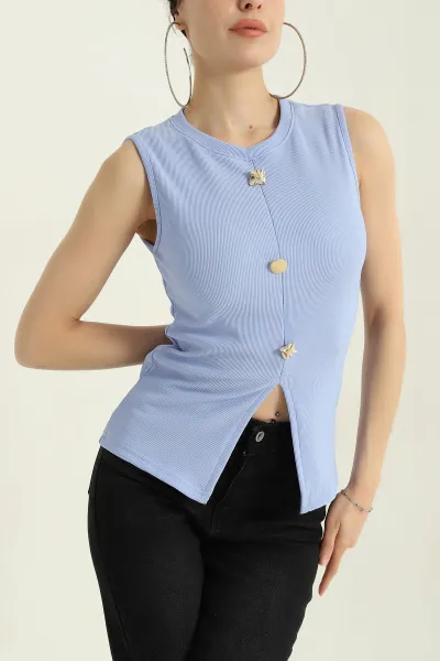 Bebe Mavisi Düğmeli Ottoman Kadın Bluz 366459
