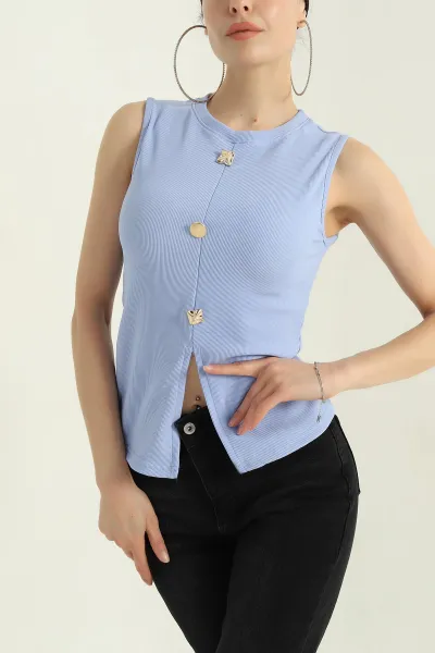 Bebe Mavisi Düğmeli Ottoman Kadın Bluz 366459
