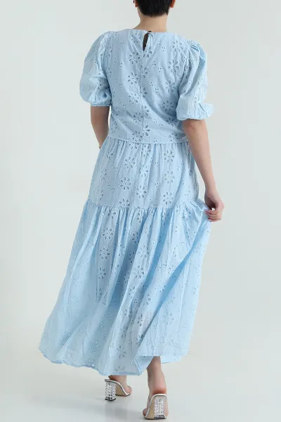 Bebe Mavisi Etek Bluz Brodeli Keten Kadın İkili Takım 459990
