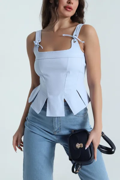 Bebe Mavisi Fermuarlı Kadın Kot Bluz 482174