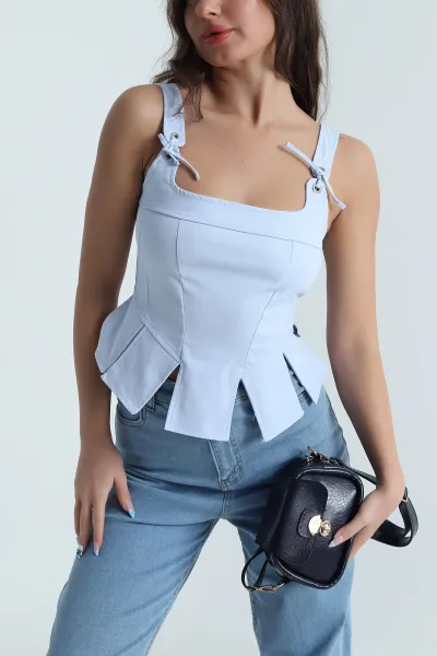 Bebe Mavisi Fermuarlı Kadın Kot Bluz 482174