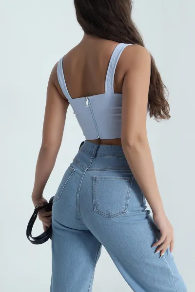 Bebe Mavisi Fermuarlı Kadın Kot Bluz 482174