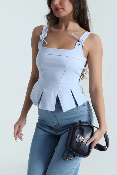 Bebe Mavisi Fermuarlı Kadın Kot Bluz 482174