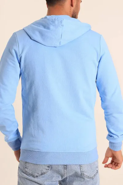 Bebe Mavisi Fermuarlı Kapüşonlu Erkek Sweatshirt 236556