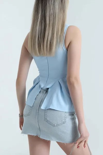 Bebe Mavisi Fermuarlı Kolsuz Dabıl Kadın Bluz 473480