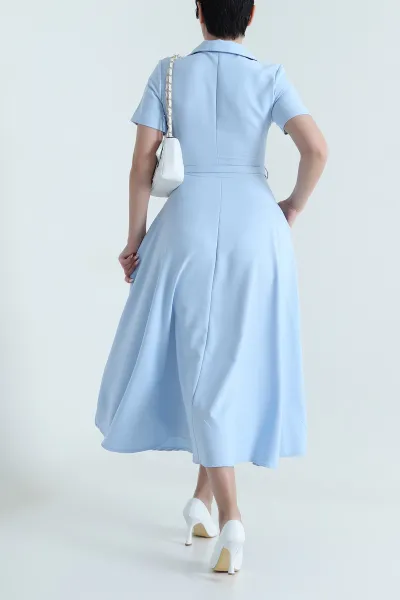 Bebe Mavisi Fermuarlı Polo Yaka Krep Kadın Elbise 465025